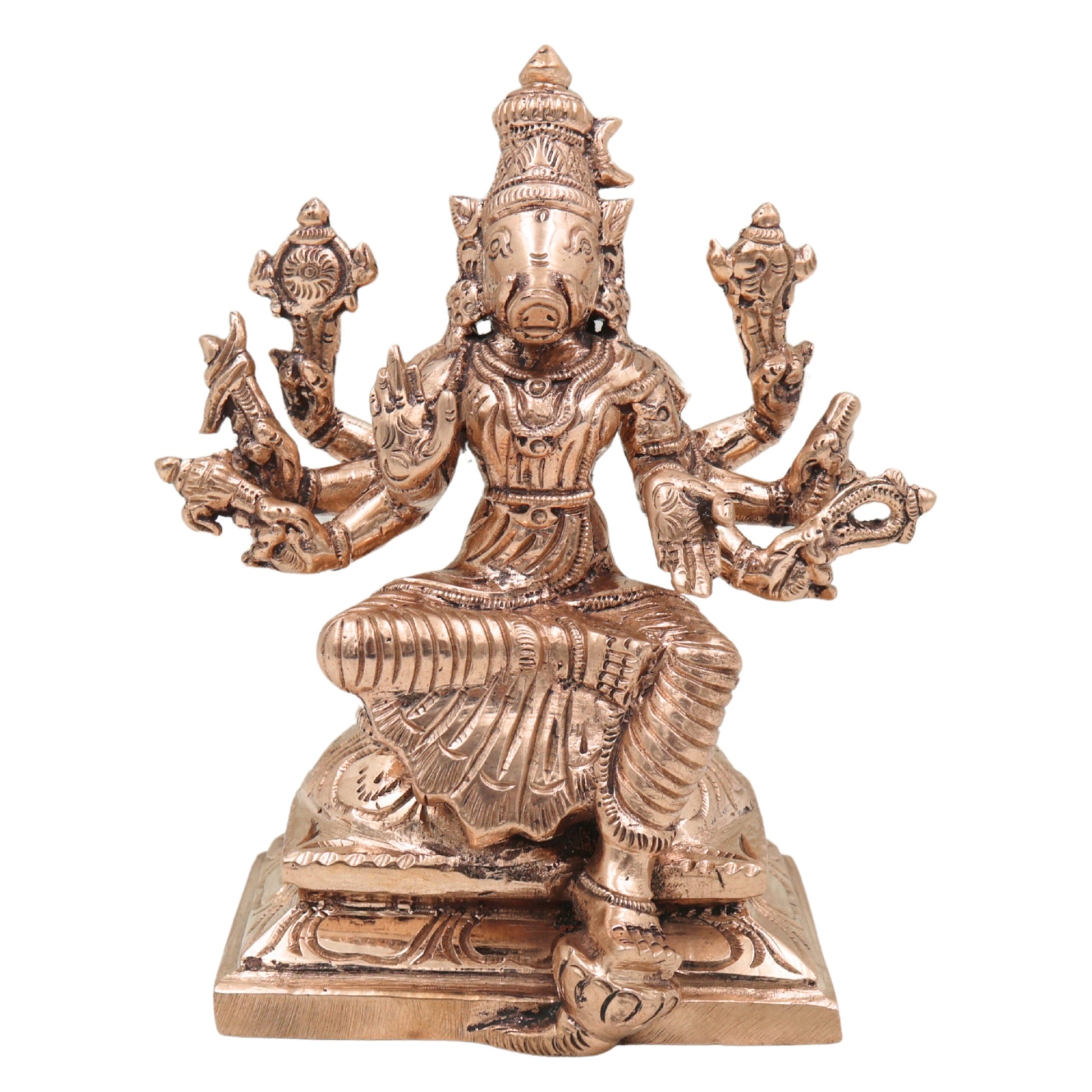 Bronze Handcrafted Panchaloha Varahi Devi Idol – Chola Style Goddess Barahi Statue for Pooja & Temple, Gold, 5 Inch, 1 Piece