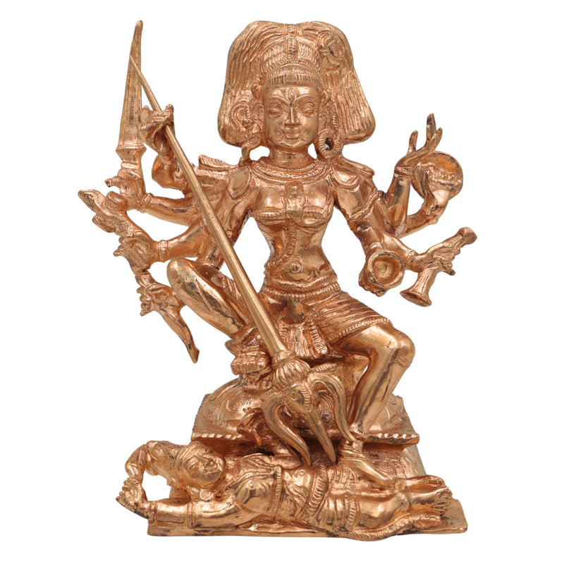 Bronze Handmade Kali Idol in Panchaloha Mahishasura Mardini Devi Statue for Pooja, Temple & Home Decor, South Indian Chola Art Durga Sculpture, Gold, 6.5 Inch, 1 Piece