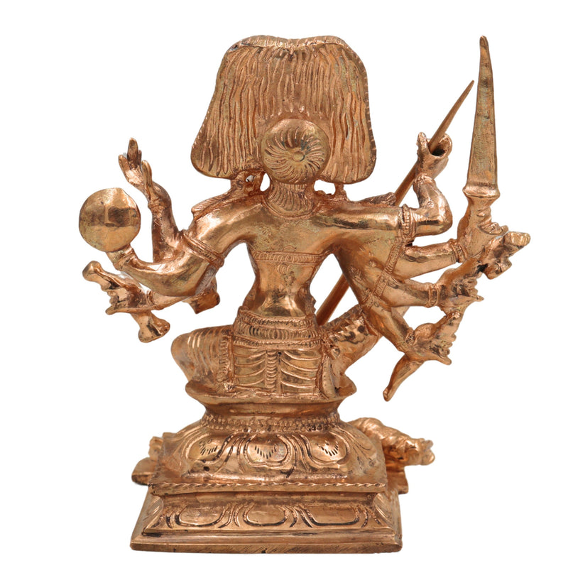 Bronze Handmade Kali Idol in Panchaloha Mahishasura Mardini Devi Statue for Pooja, Temple & Home Decor, South Indian Chola Art Durga Sculpture, Gold, 6.5 Inch, 1 Piece