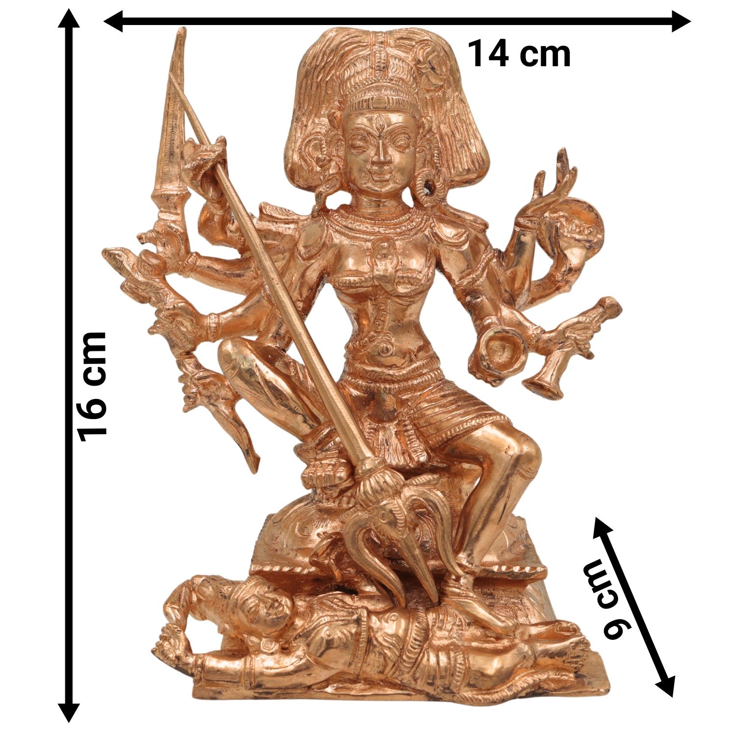 Bronze Handmade Kali Idol in Panchaloha Mahishasura Mardini Devi Statue for Pooja, Temple & Home Decor, South Indian Chola Art Durga Sculpture, Gold, 6.5 Inch, 1 Piece