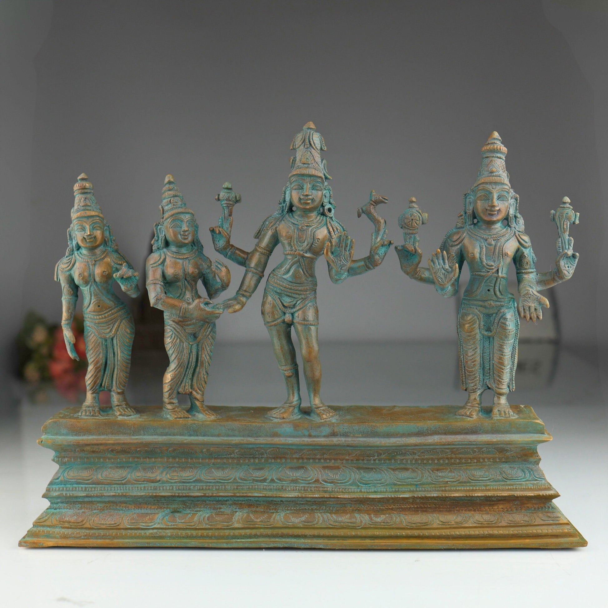 Shiva Parvati Kalyanam Idol in Panchaloha Bronze, Traditional South Indian Sculpture, Brown, 10 Inch, 1 Piece