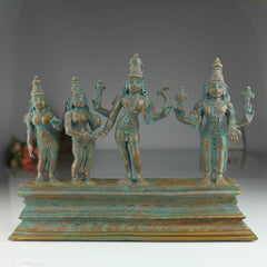 Shiva Parvati Kalyanam Idol in Panchaloha Bronze, Traditional South Indian Sculpture, Brown, 10 Inch, 1 Piece