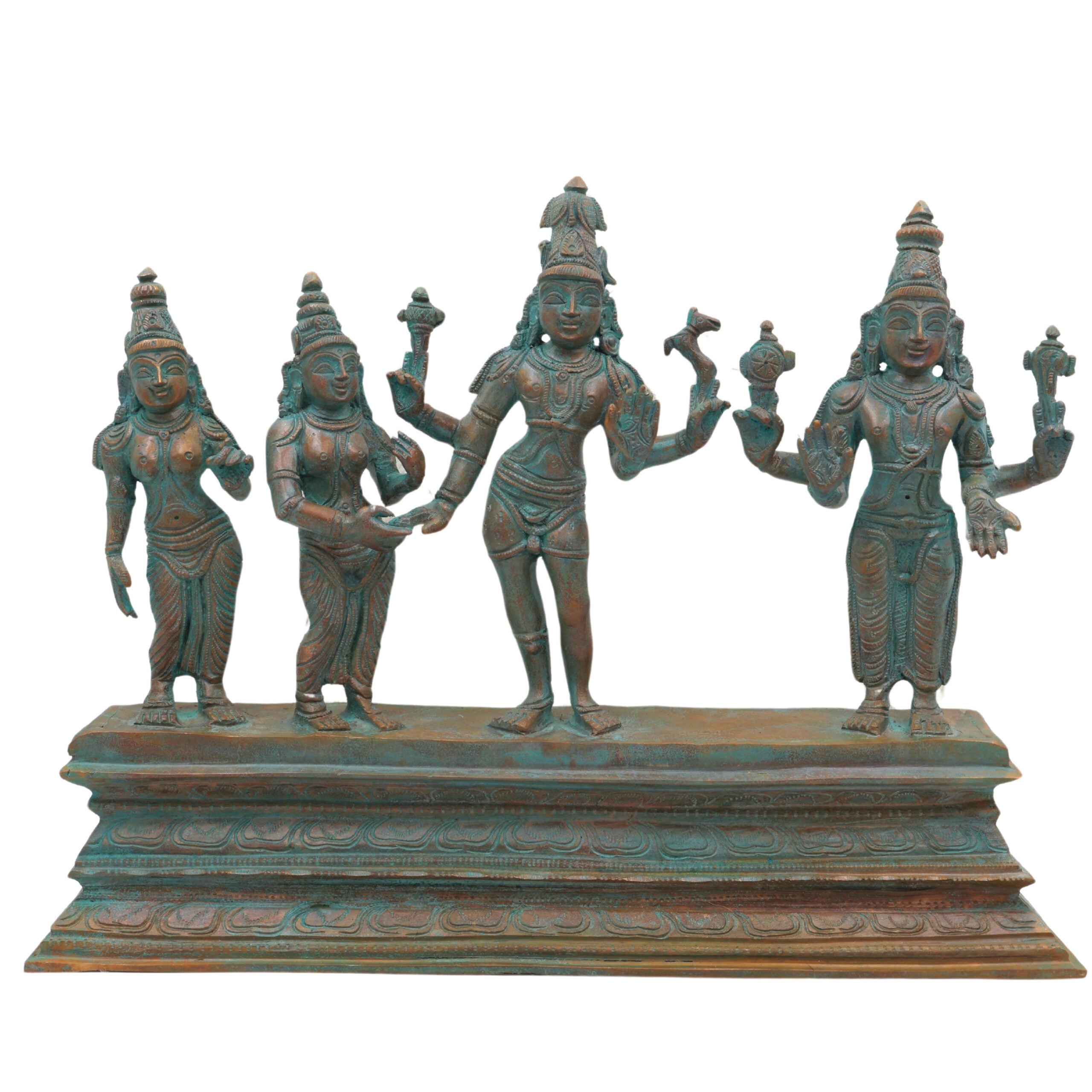 Shiva Parvati Kalyanam Idol in Panchaloha Bronze, Traditional South Indian Sculpture, Brown, 10 Inch, 1 Piece