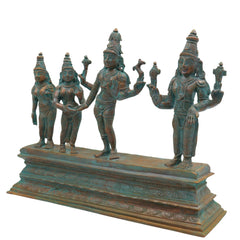 Shiva Parvati Kalyanam Idol in Panchaloha Bronze, Traditional South Indian Sculpture, Brown, 10 Inch, 1 Piece