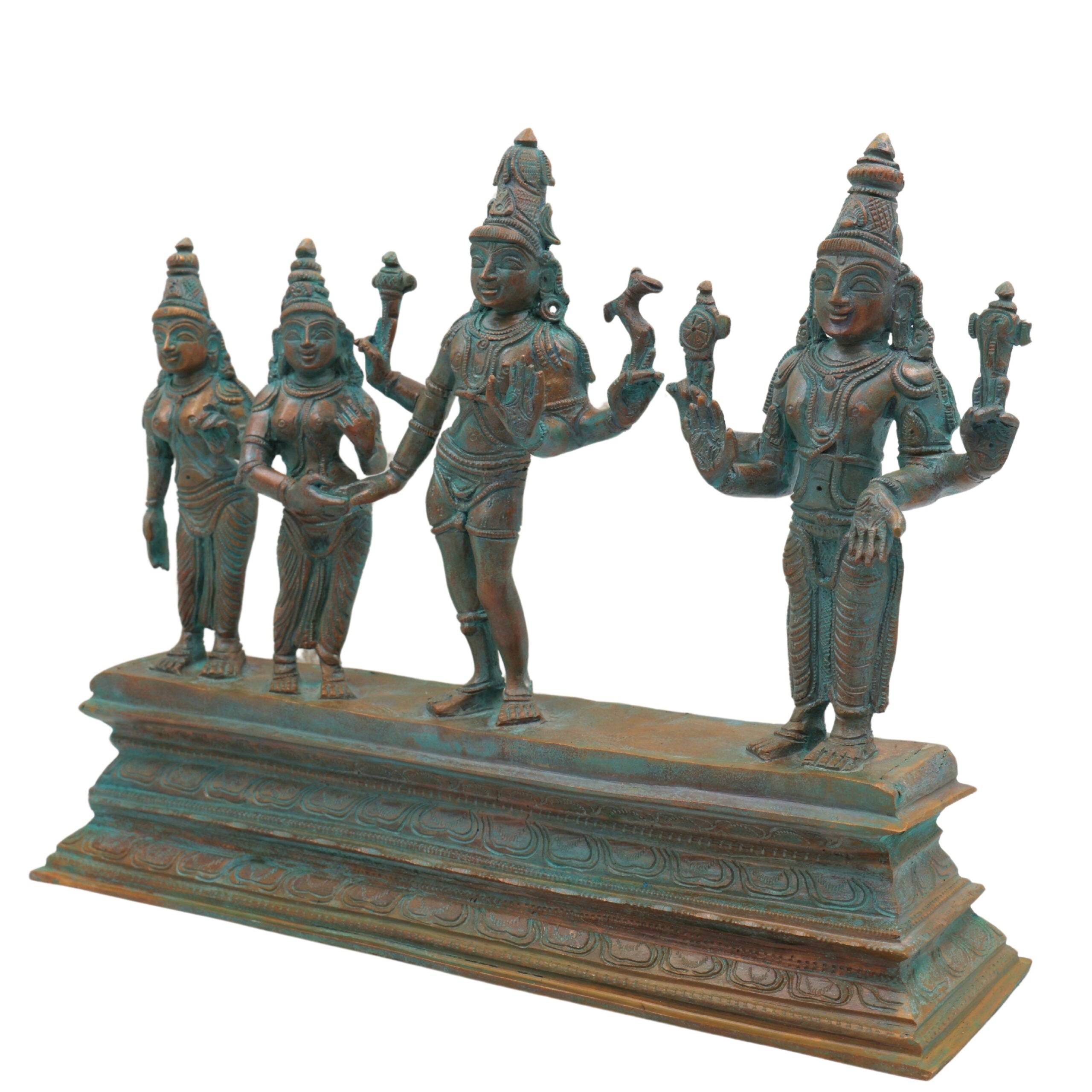 Shiva Parvati Kalyanam Idol in Panchaloha Bronze, Traditional South Indian Sculpture, Brown, 10 Inch, 1 Piece