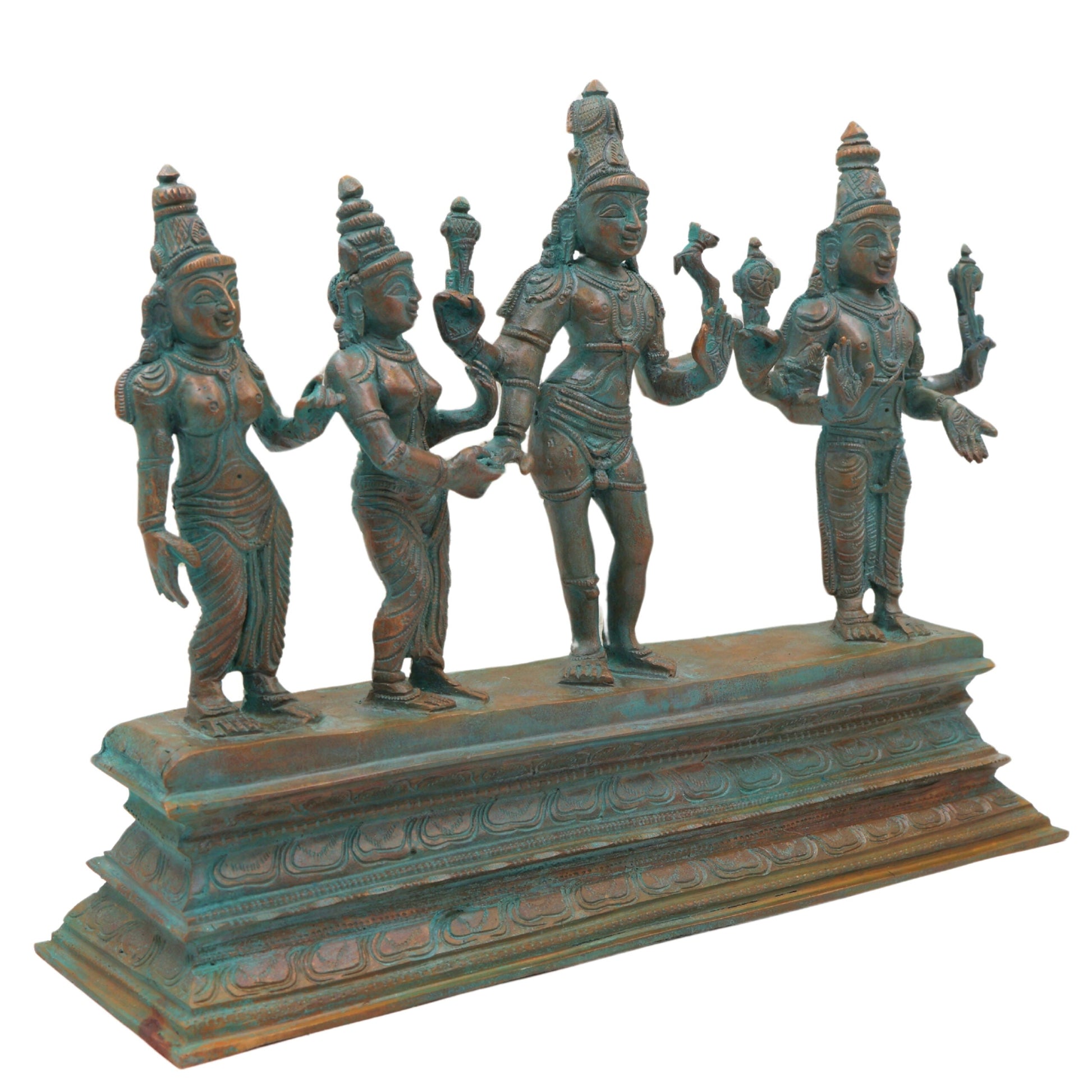 Shiva Parvati Kalyanam Idol in Panchaloha Bronze, Traditional South Indian Sculpture, Brown, 10 Inch, 1 Piece