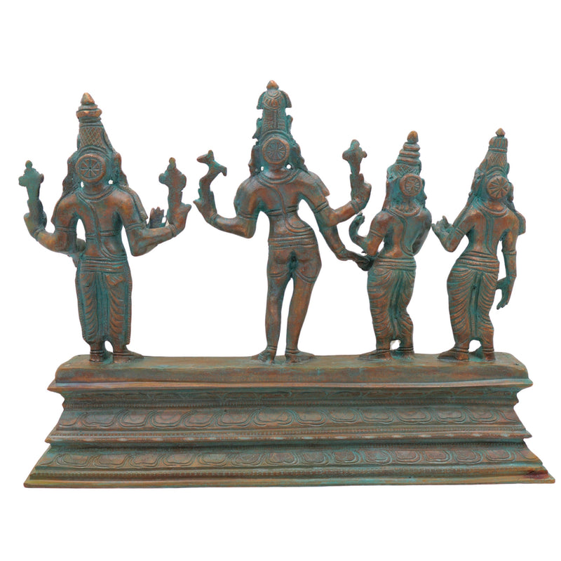 Shiva Parvati Kalyanam Idol in Panchaloha Bronze, Traditional South Indian Sculpture, Brown, 10 Inch, 1 Piece