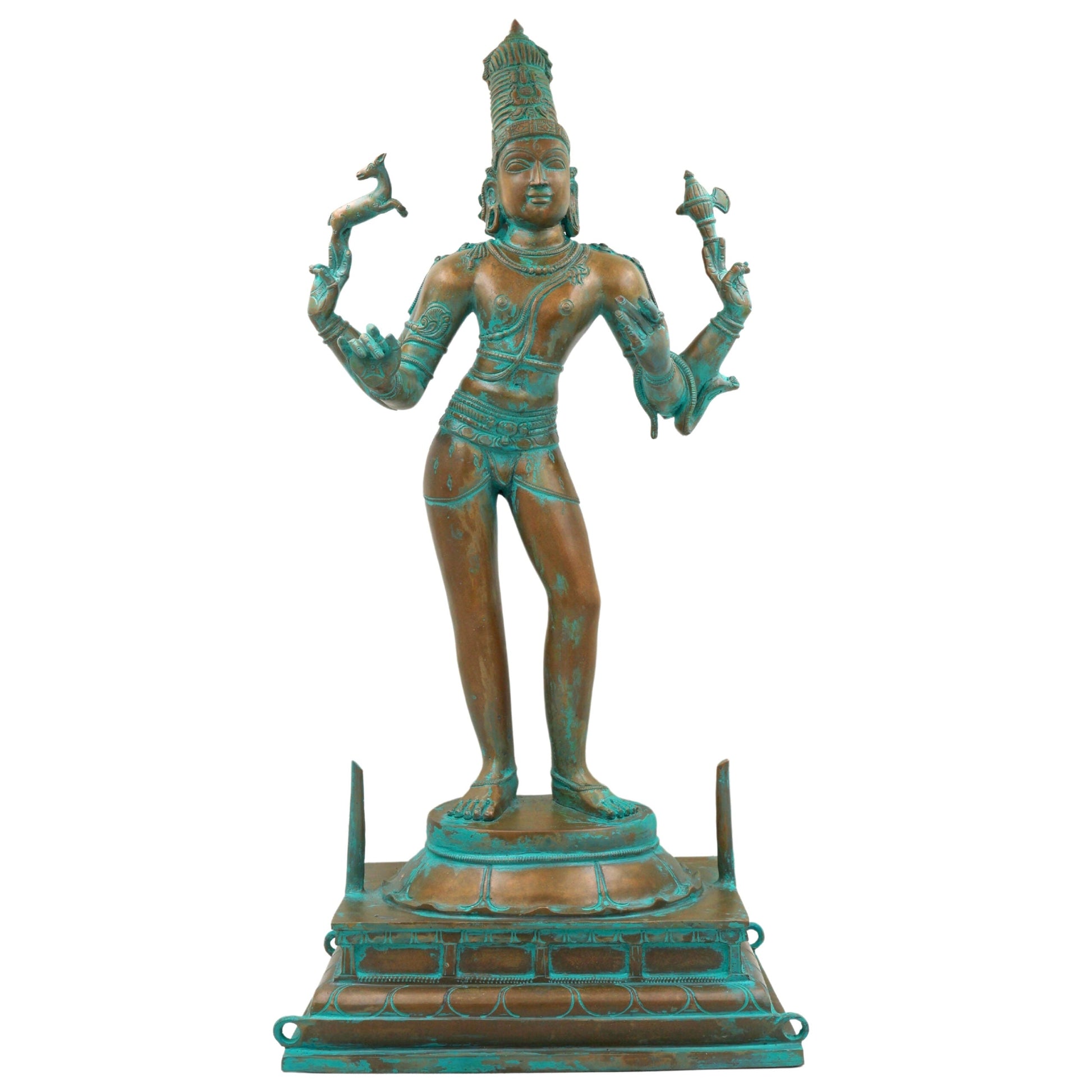 South Handmade Indian Chola Bronze Shiva Idol in Panchaloha – Traditional Lord Mahadev Murti for Home & Temple, Brown, 22.5 Inch, 1 Piece