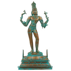 South Handmade Indian Chola Bronze Shiva Idol in Panchaloha – Traditional Lord Mahadev Murti for Home & Temple, Brown, 22.5 Inch, 1 Piece