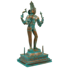 South Handmade Indian Chola Bronze Shiva Idol in Panchaloha – Traditional Lord Mahadev Murti for Home & Temple, Brown, 22.5 Inch, 1 Piece