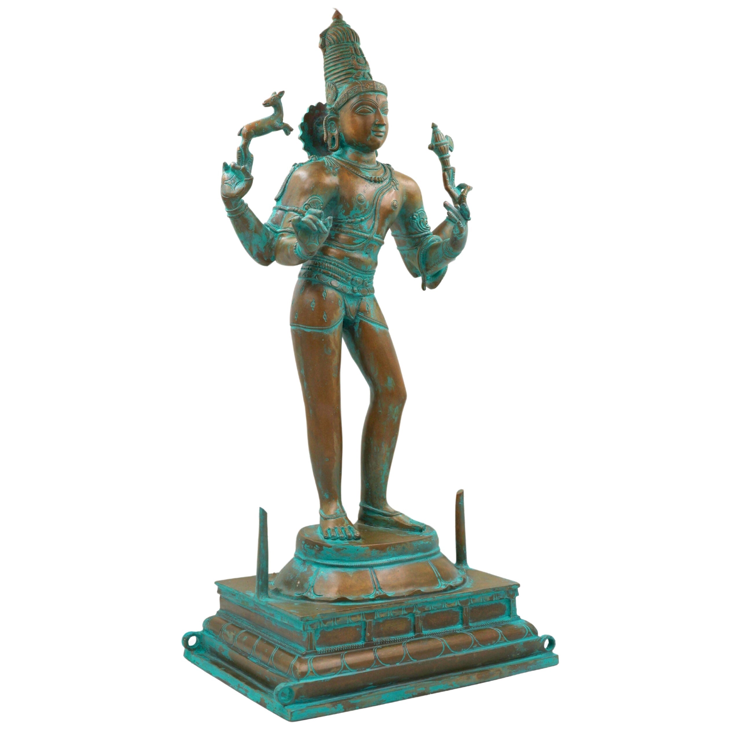 South Handmade Indian Chola Bronze Shiva Idol in Panchaloha – Traditional Lord Mahadev Murti for Home & Temple, Brown, 22.5 Inch, 1 Piece