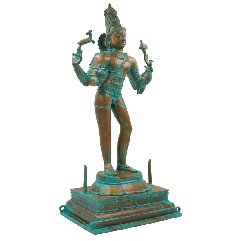South Handmade Indian Chola Bronze Shiva Idol in Panchaloha – Traditional Lord Mahadev Murti for Home & Temple, Brown, 22.5 Inch, 1 Piece