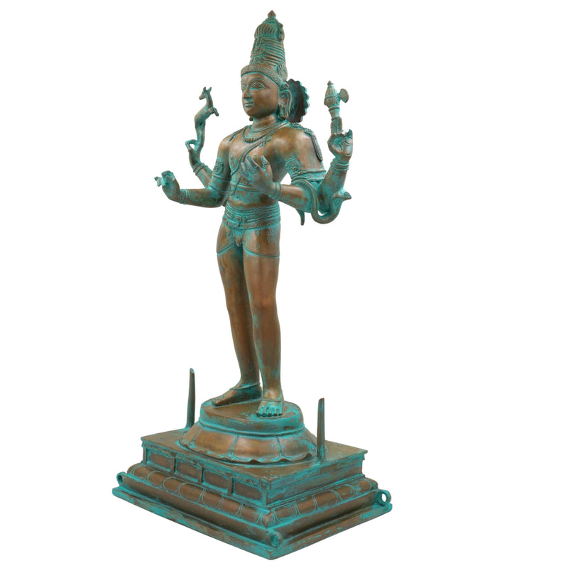 South Handmade Indian Chola Bronze Shiva Idol in Panchaloha – Traditional Lord Mahadev Murti for Home & Temple, Brown, 22.5 Inch, 1 Piece