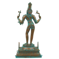 South Handmade Indian Chola Bronze Shiva Idol in Panchaloha – Traditional Lord Mahadev Murti for Home & Temple, Brown, 22.5 Inch, 1 Piece