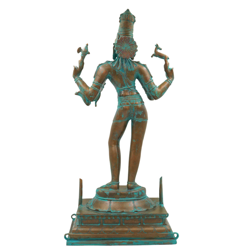 South Handmade Indian Chola Bronze Shiva Idol in Panchaloha – Traditional Lord Mahadev Murti for Home & Temple, Brown, 22.5 Inch, 1 Piece