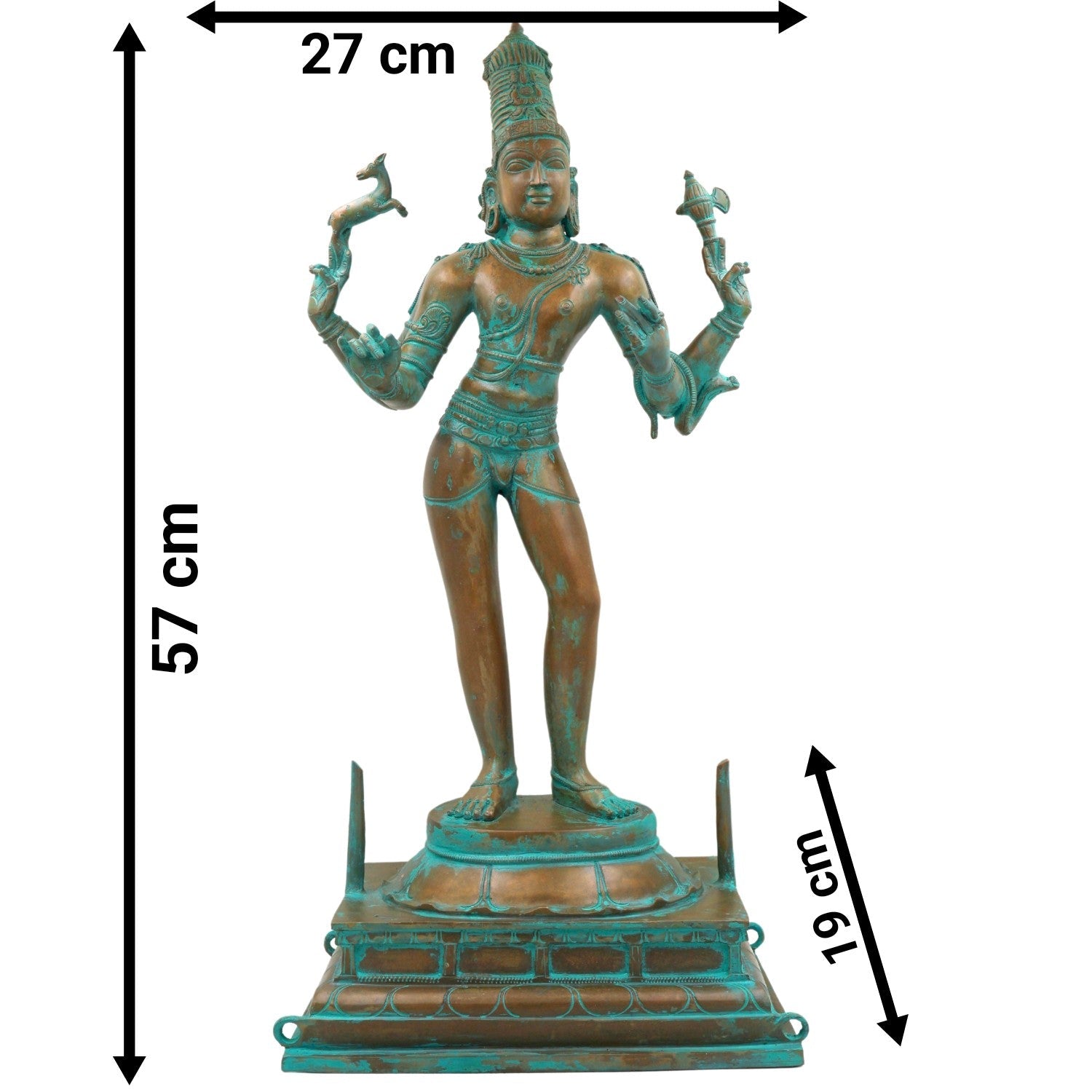 South Handmade Indian Chola Bronze Shiva Idol in Panchaloha – Traditional Lord Mahadev Murti for Home & Temple, Brown, 22.5 Inch, 1 Piece