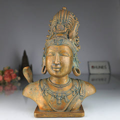 Bronze Handcrafted Panchaloha Shiva Head Idol | Chola Art Mahadev Murti | South Indian Pital Shiva Face Sculpture for Home & Temple, Brown, 13 Inch, 1 Piece