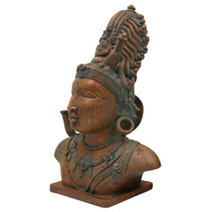 Bronze Handcrafted Panchaloha Shiva Head Idol | Chola Art Mahadev Murti | South Indian Pital Shiva Face Sculpture for Home & Temple, Brown, 13 Inch, 1 Piece