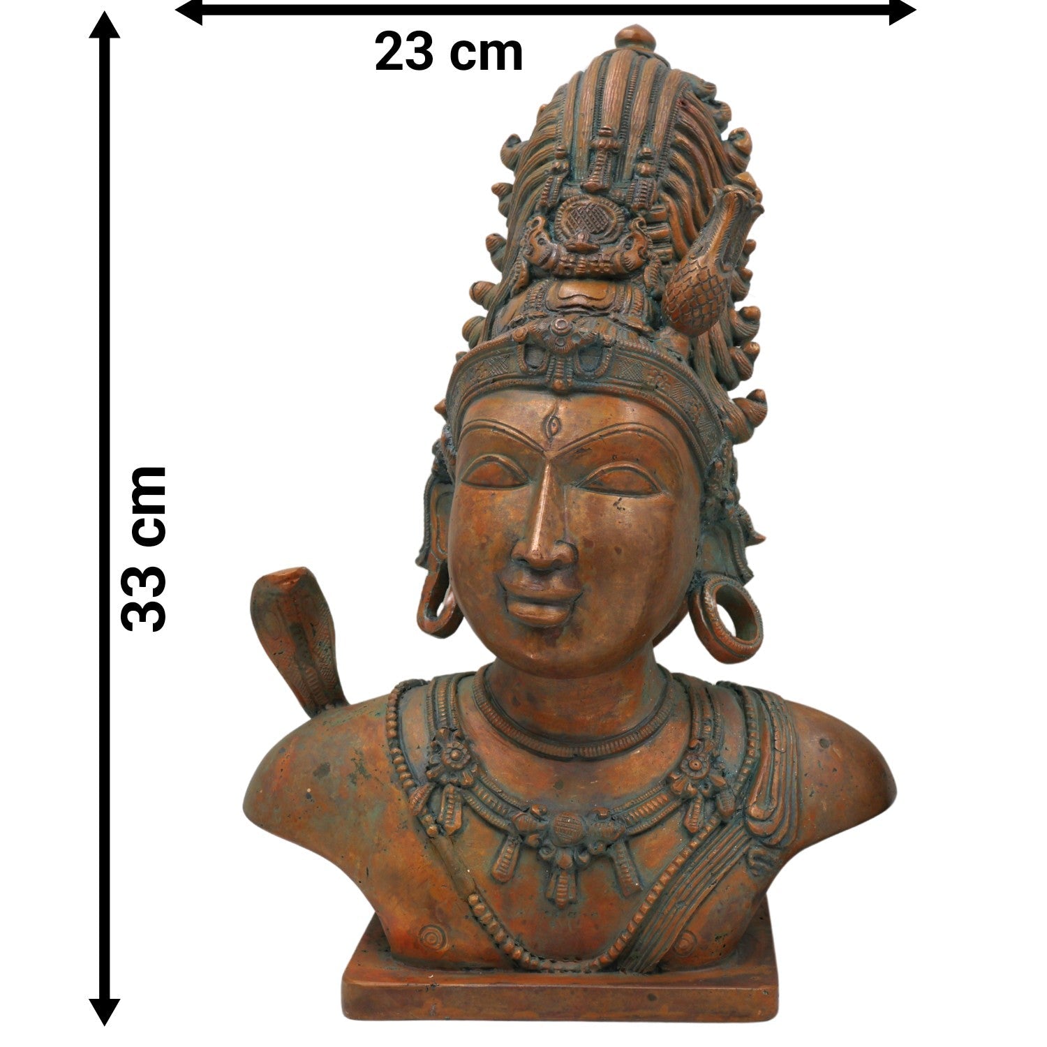 Bronze Handcrafted Shiva Gouri Head Idol | Panchaloha Chola Art Sculpture | Traditional Shiv Parvati Face for Temple & Home Décor, Brown, 13 Inch, 1 Piece