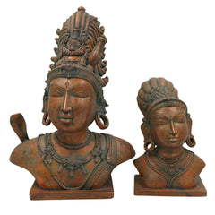 Bronze Handcrafted Shiva Gouri Head Idol | Panchaloha Chola Art Sculpture | Traditional Shiv Parvati Face for Temple & Home Décor, Brown, 13 Inch, 1 Piece