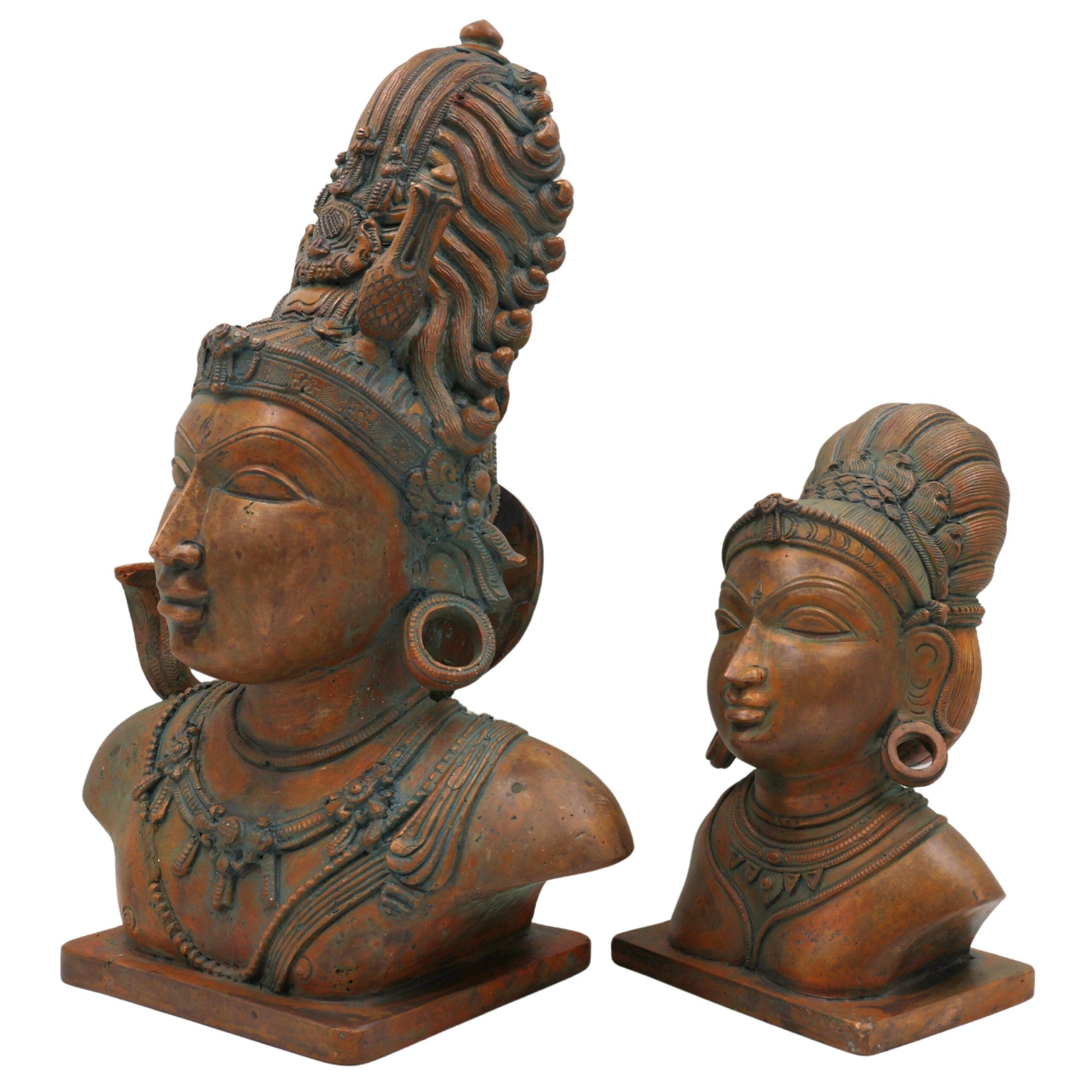Bronze Handcrafted Shiva Gouri Head Idol | Panchaloha Chola Art Sculpture | Traditional Shiv Parvati Face for Temple & Home Décor, Brown, 13 Inch, 1 Piece