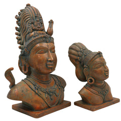 Bronze Handcrafted Shiva Gouri Head Idol | Panchaloha Chola Art Sculpture | Traditional Shiv Parvati Face for Temple & Home Décor, Brown, 13 Inch, 1 Piece