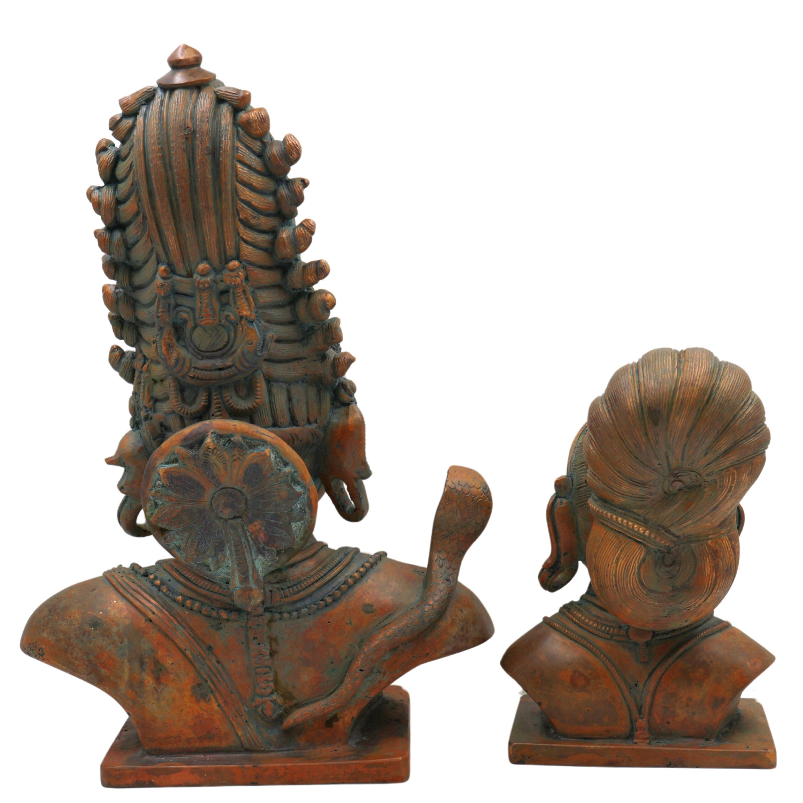 Bronze Handcrafted Shiva Gouri Head Idol | Panchaloha Chola Art Sculpture | Traditional Shiv Parvati Face for Temple & Home Décor, Brown, 13 Inch, 1 Piece
