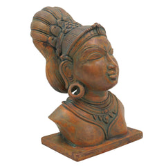 Bronze Handcrafted Panchaloha Gouri Head | South Indian Chola Art Goddess Parvati Face Idol | Traditional Lost Wax Gowri Sculpture, Brown, 7.5 Inch, 1 Piece