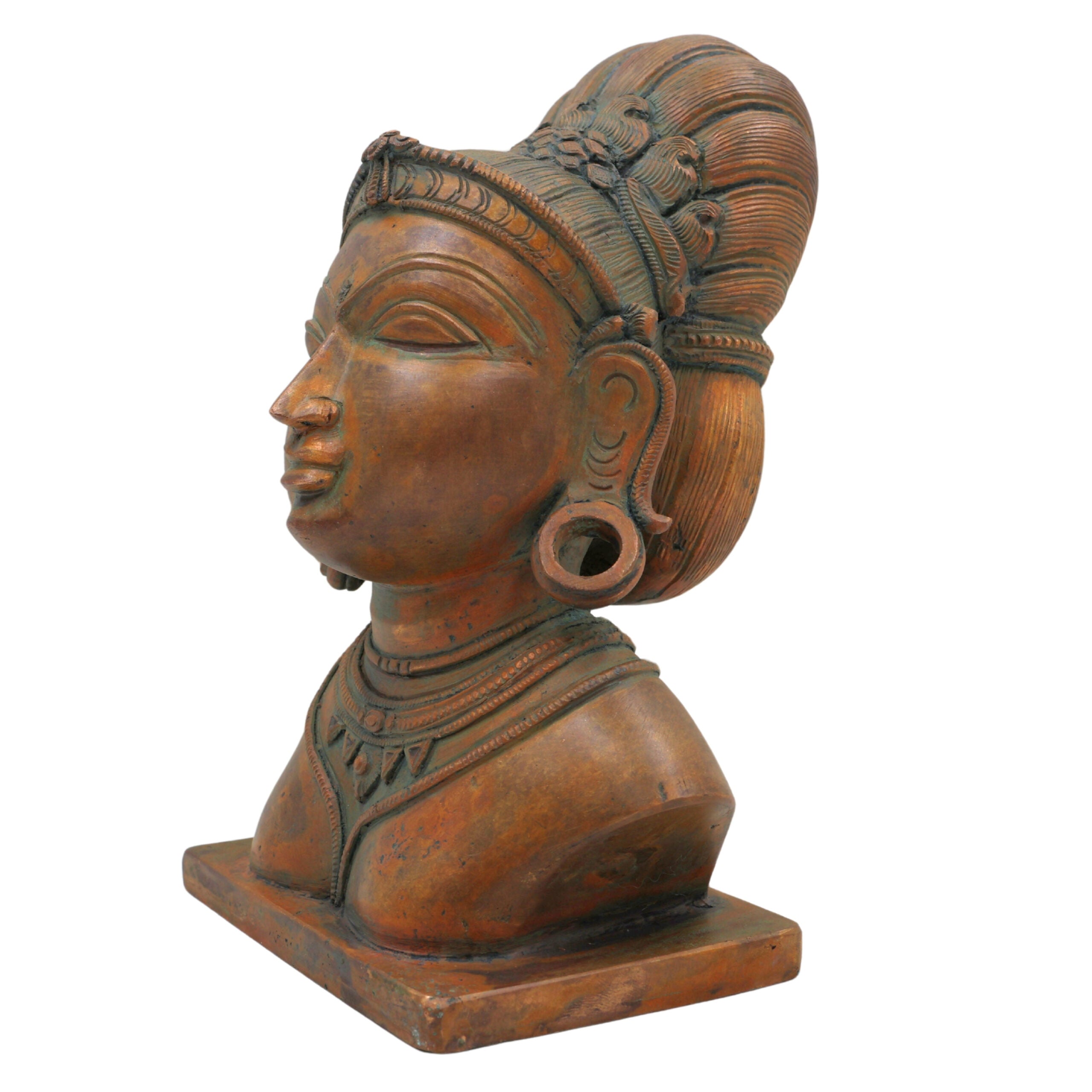 Bronze Handcrafted Panchaloha Gouri Head | South Indian Chola Art Goddess Parvati Face Idol | Traditional Lost Wax Gowri Sculpture, Brown, 7.5 Inch, 1 Piece