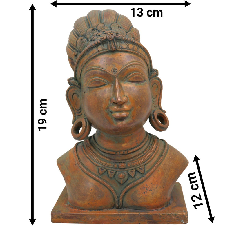 Bronze Handcrafted Panchaloha Gouri Head | South Indian Chola Art Goddess Parvati Face Idol | Traditional Lost Wax Gowri Sculpture, Brown, 7.5 Inch, 1 Piece