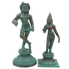 Bronze Vrishavahana Shiva Parvati Idol – Panchaloha Nandi Vahana Chola Art Sculpture for Temple & Home Decor, Brown, 12 Inch, 1 Piece