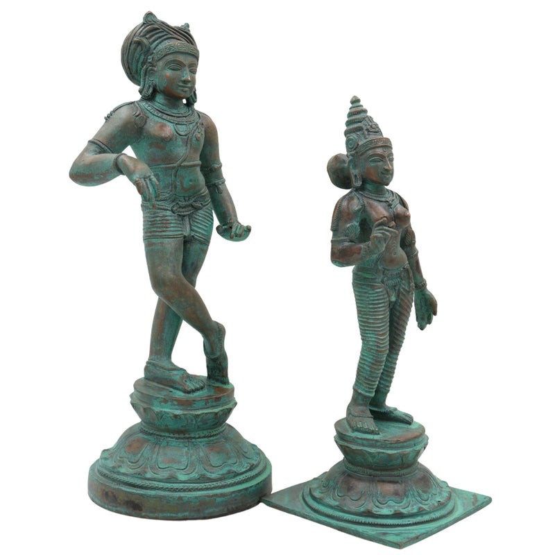 Bronze Vrishavahana Shiva Parvati Idol – Panchaloha Nandi Vahana Chola Art Sculpture for Temple & Home Decor, Brown, 12 Inch, 1 Piece