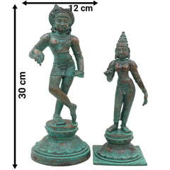 Bronze Vrishavahana Shiva Parvati Idol – Panchaloha Nandi Vahana Chola Art Sculpture for Temple & Home Decor, Brown, 12 Inch, 1 Piece