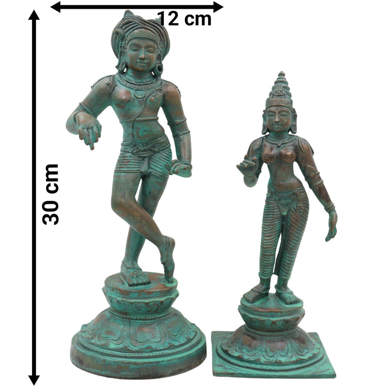 Bronze Vrishavahana Shiva Parvati Idol – Panchaloha Nandi Vahana Chola Art Sculpture for Temple & Home Decor, Brown, 12 Inch, 1 Piece
