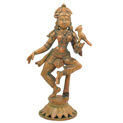 Bronze Handcrafted Panchaloha Dancing Lady Idol, Chola Art Sculpture of Indian Classical Apsara, Devadasi Statue for Home, Temple & Gifting, Brown, 11.5 Inch, 1 Piece