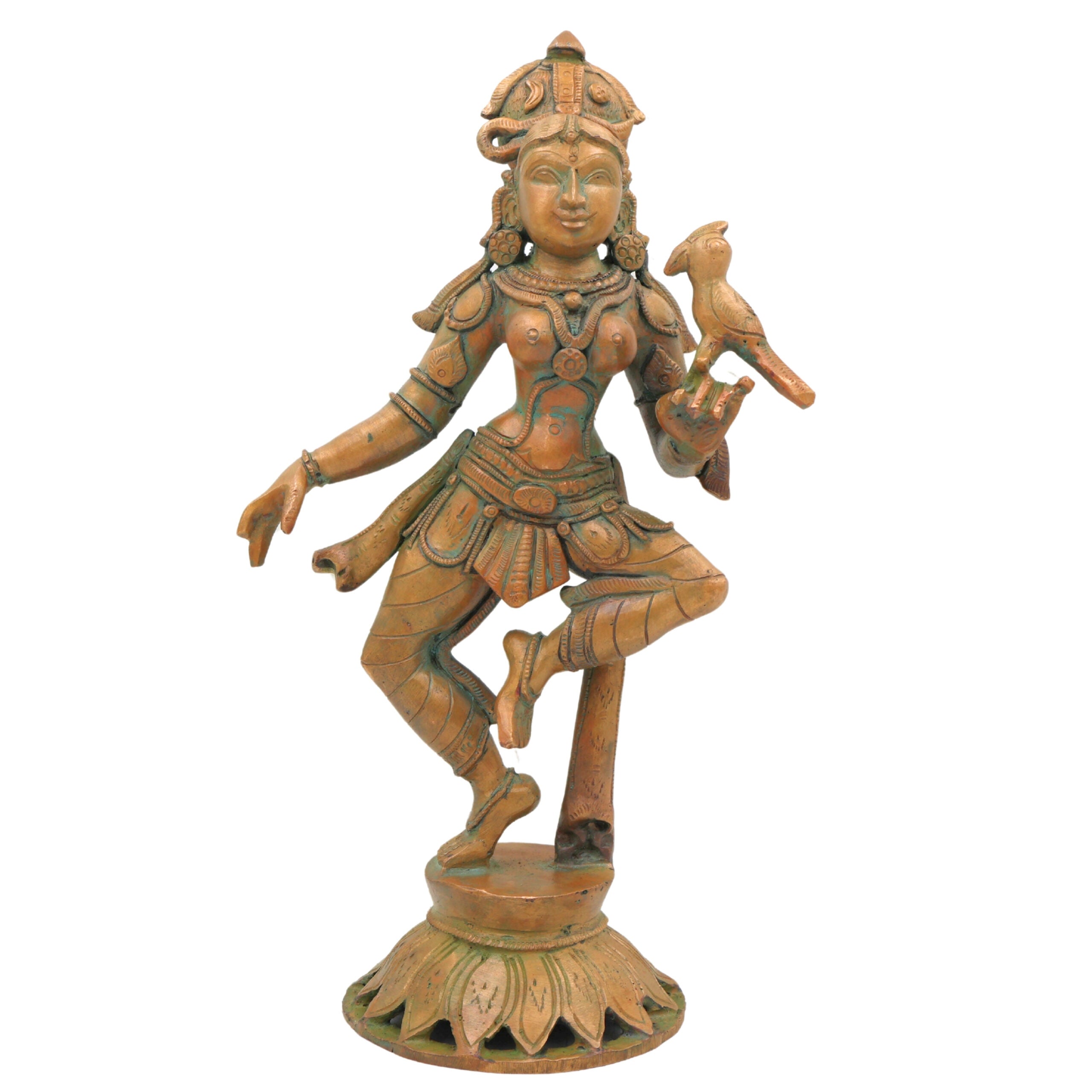 Bronze Handcrafted Panchaloha Dancing Lady Idol, Chola Art Sculpture of Indian Classical Apsara, Devadasi Statue for Home, Temple & Gifting, Brown, 11.5 Inch, 1 Piece