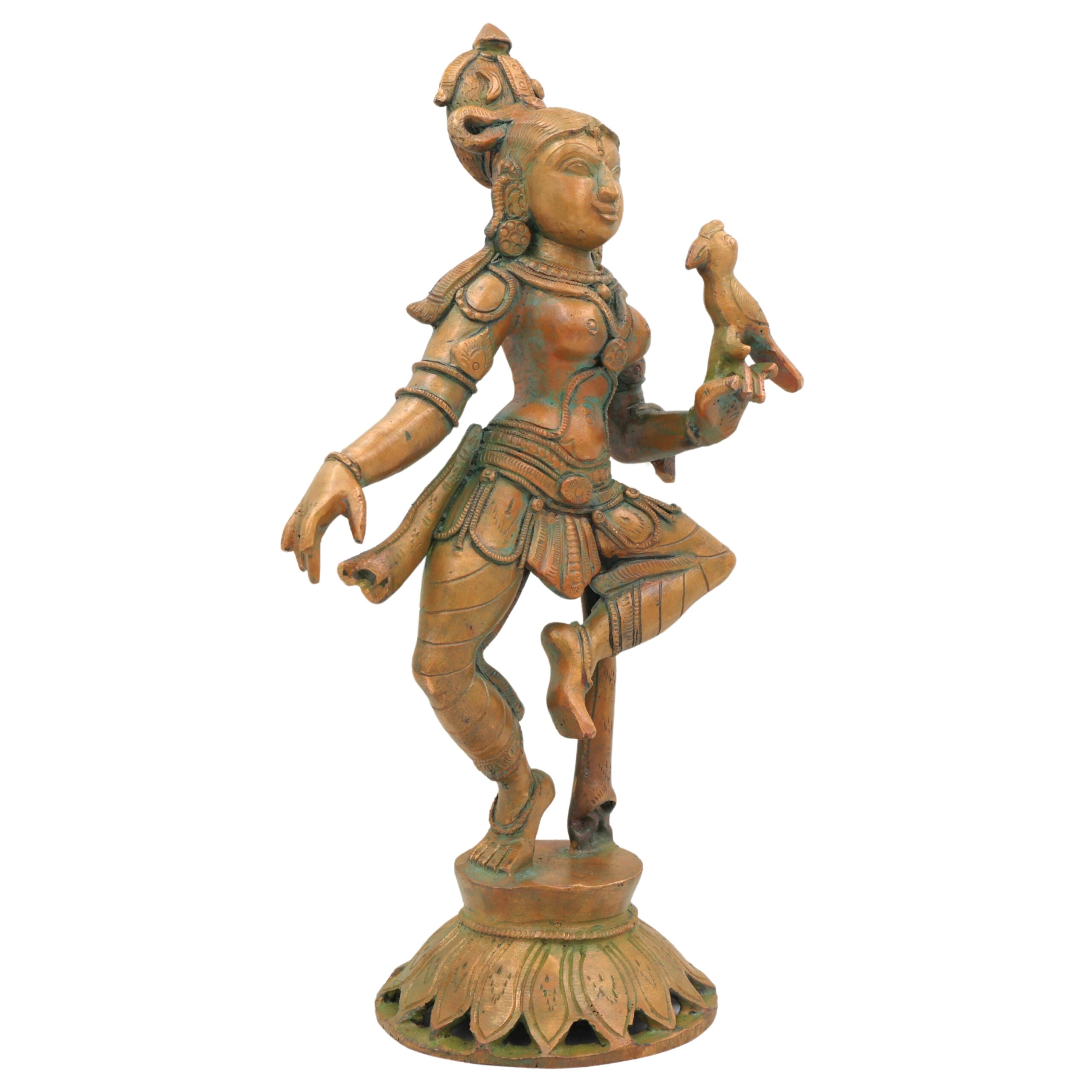 Bronze Handcrafted Panchaloha Dancing Lady Idol, Chola Art Sculpture of Indian Classical Apsara, Devadasi Statue for Home, Temple & Gifting, Brown, 11.5 Inch, 1 Piece