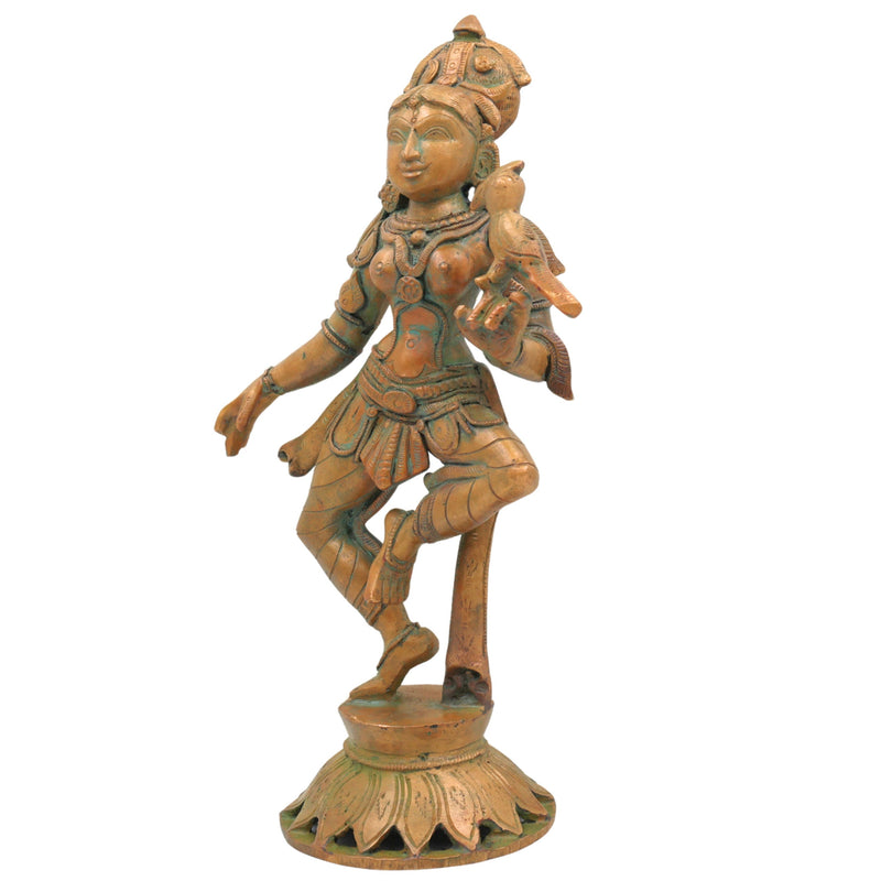 Bronze Handcrafted Panchaloha Dancing Lady Idol, Chola Art Sculpture of Indian Classical Apsara, Devadasi Statue for Home, Temple & Gifting, Brown, 11.5 Inch, 1 Piece