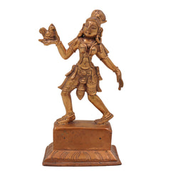 Bronze Handcrafted Panchaloha Dancing Lady Idol | Antique Chola Apsara Sculpture with Parrot | South Indian Temple Art, Gold, 6.5 Inch, 1 Piece
