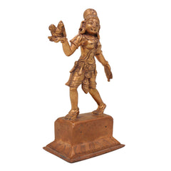 Bronze Handcrafted Panchaloha Dancing Lady Idol | Antique Chola Apsara Sculpture with Parrot | South Indian Temple Art, Gold, 6.5 Inch, 1 Piece