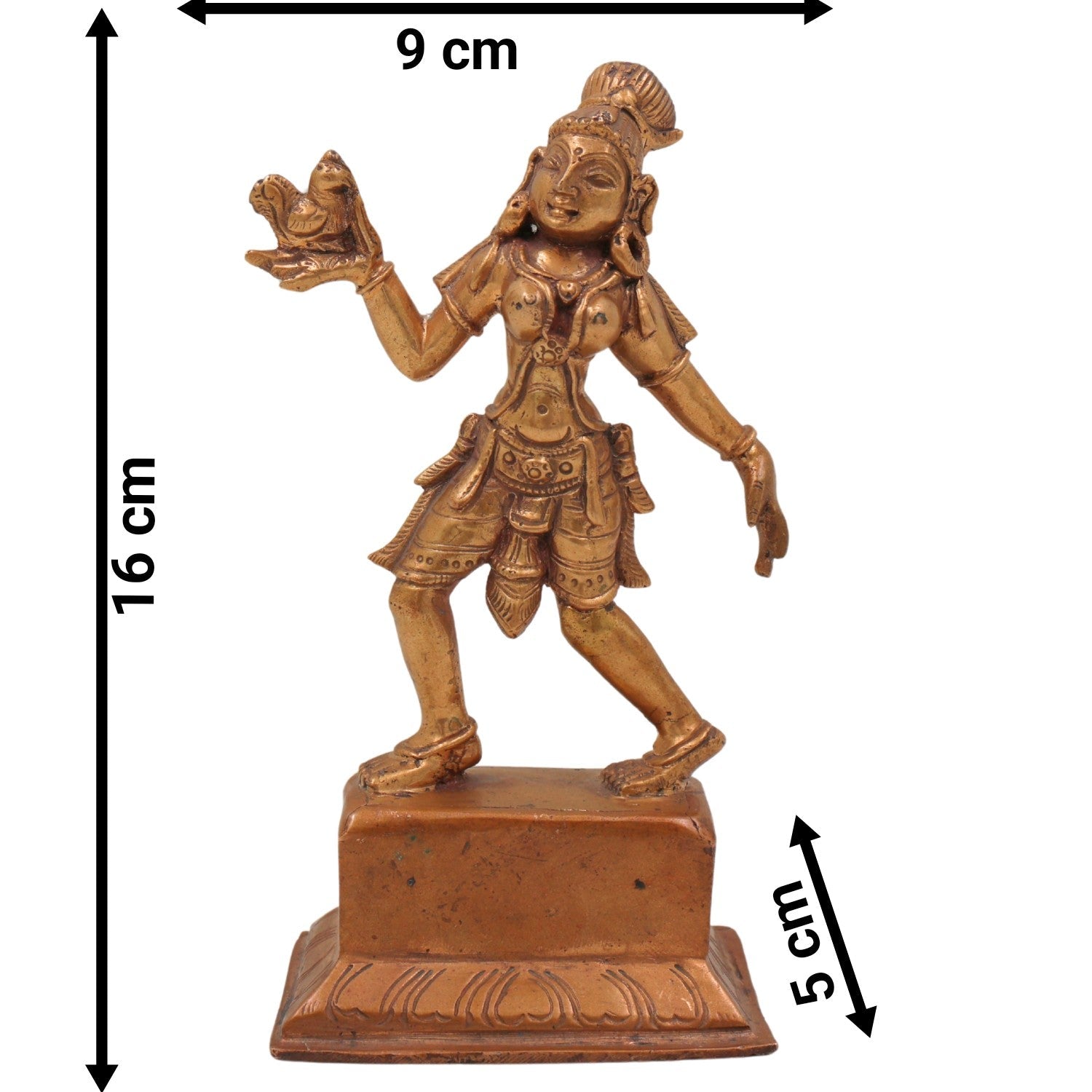 Bronze Handcrafted Panchaloha Dancing Lady Idol | Antique Chola Apsara Sculpture with Parrot | South Indian Temple Art, Gold, 6.5 Inch, 1 Piece