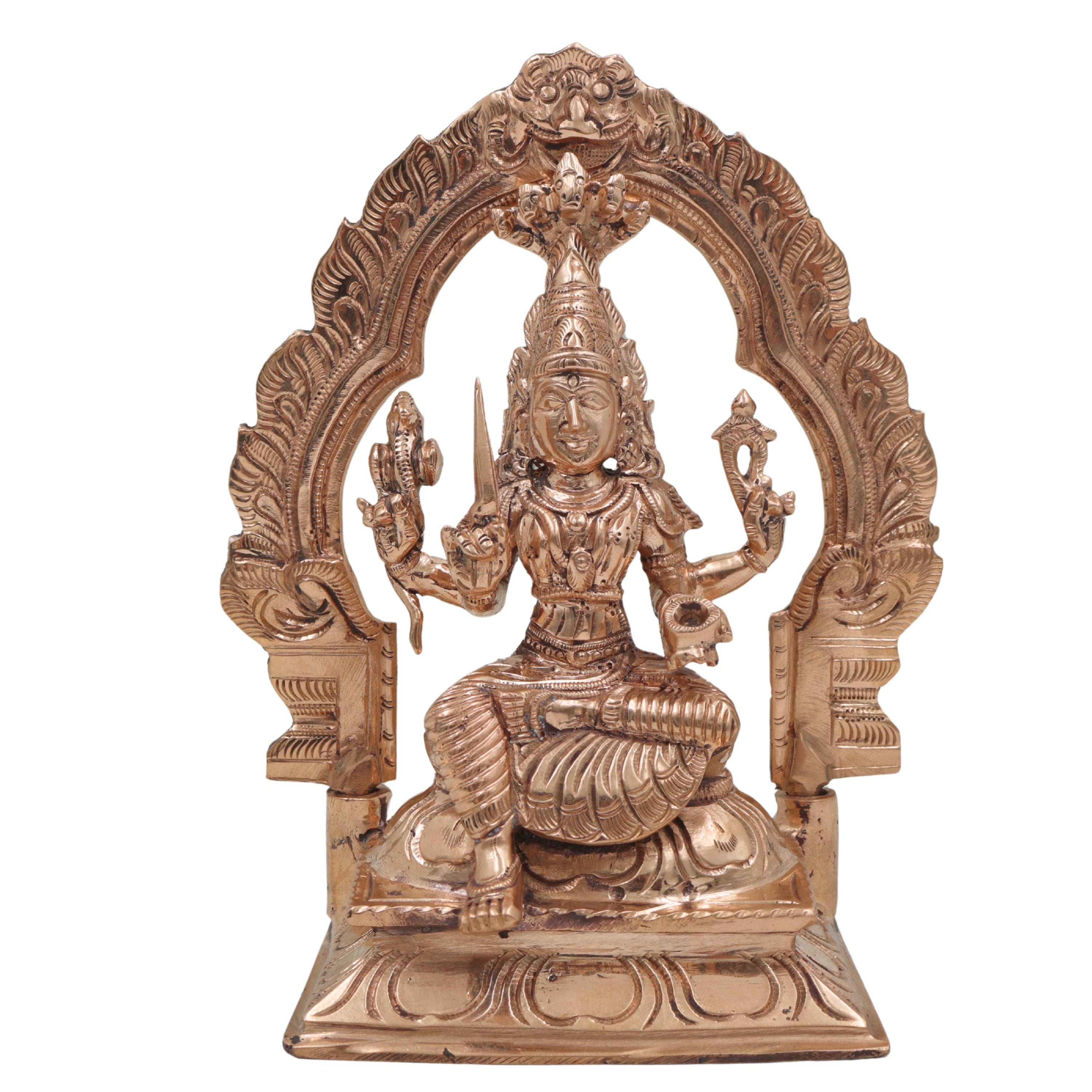 Handcrafted Bronze Mariyamman Idol, Panchaloha Muthu Mariamman, Samayapuram Amman, Yellamma, Shitala Mata Gramadevata Chola Art Goddess Statue, Gold, 6.5 Inch, 1 Piece