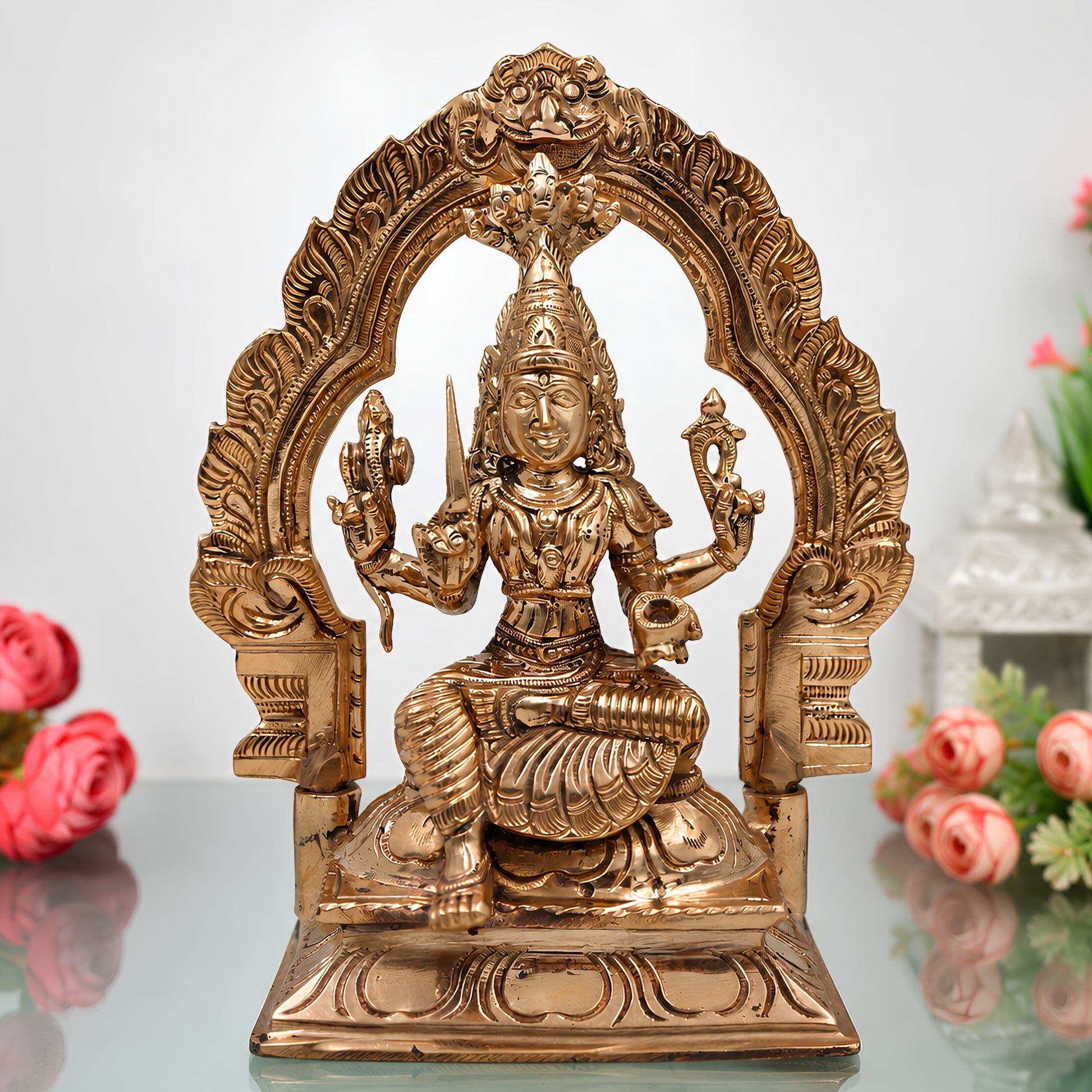 Handcrafted Bronze Mariyamman Idol, Panchaloha Muthu Mariamman, Samayapuram Amman, Yellamma, Shitala Mata Gramadevata Chola Art Goddess Statue, Gold, 6.5 Inch, 1 Piece