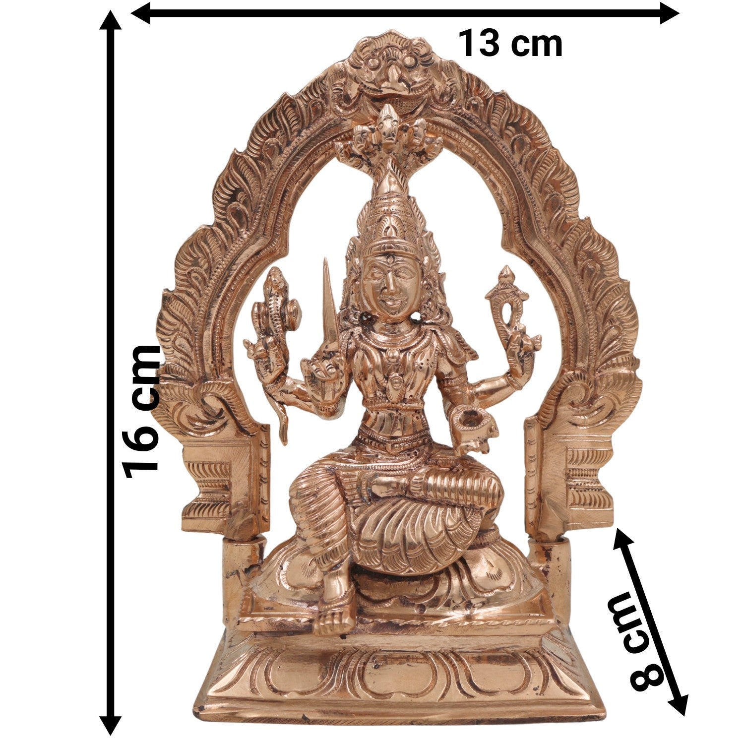 Handcrafted Bronze Mariyamman Idol, Panchaloha Muthu Mariamman, Samayapuram Amman, Yellamma, Shitala Mata Gramadevata Chola Art Goddess Statue, Gold, 6.5 Inch, 1 Piece