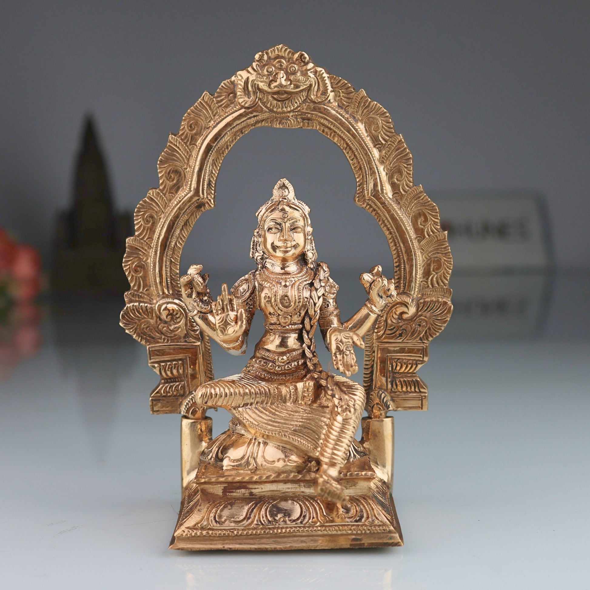 Bronze Balambika Idol, Handcrafted Bala Tripurasundari Murti for Pooja, Home Decor, Gifting, Chola Art, Gold, 6.5 Inch, 1 Piece