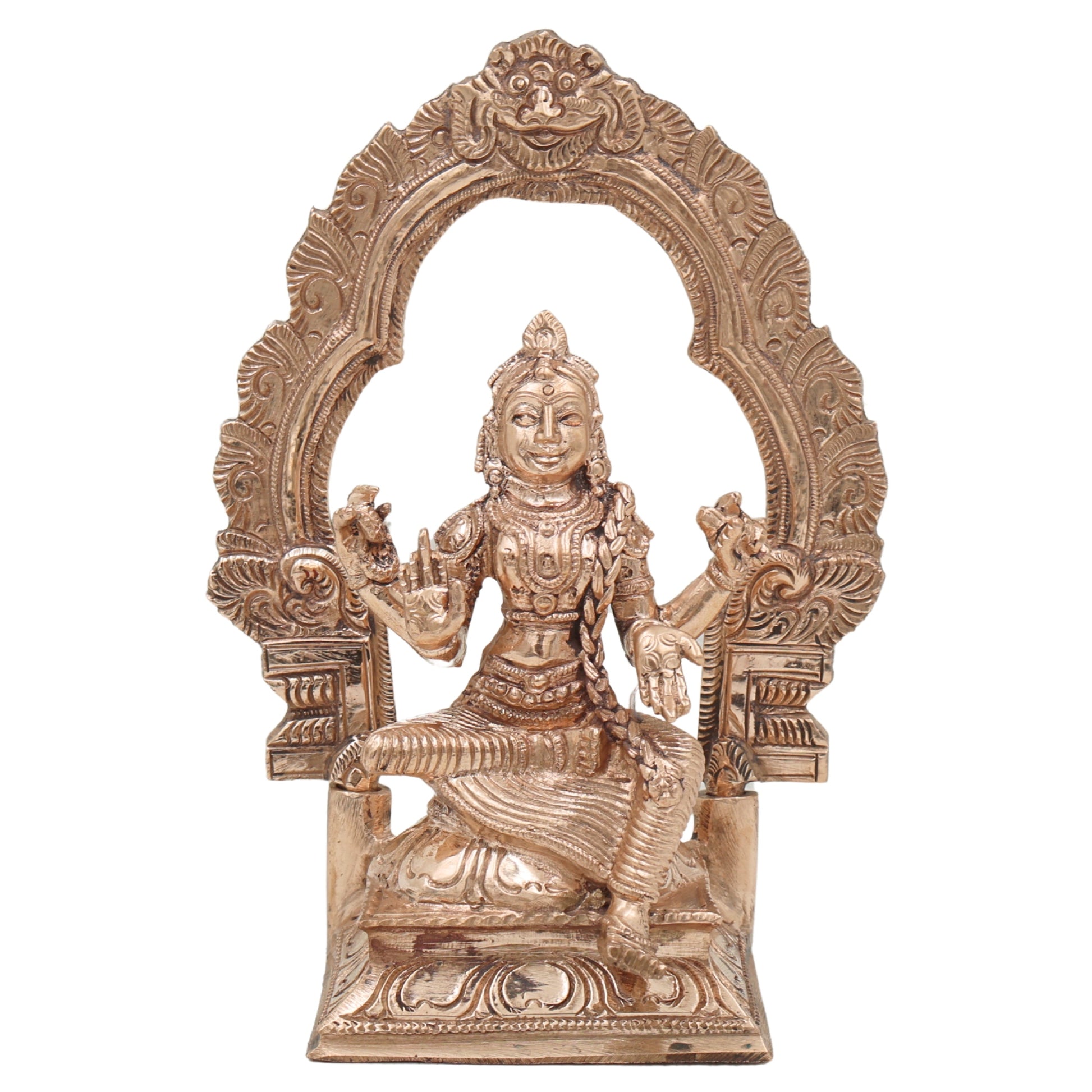 Bronze Balambika Idol, Handcrafted Bala Tripurasundari Murti for Pooja, Home Decor, Gifting, Chola Art, Gold, 6.5 Inch, 1 Piece