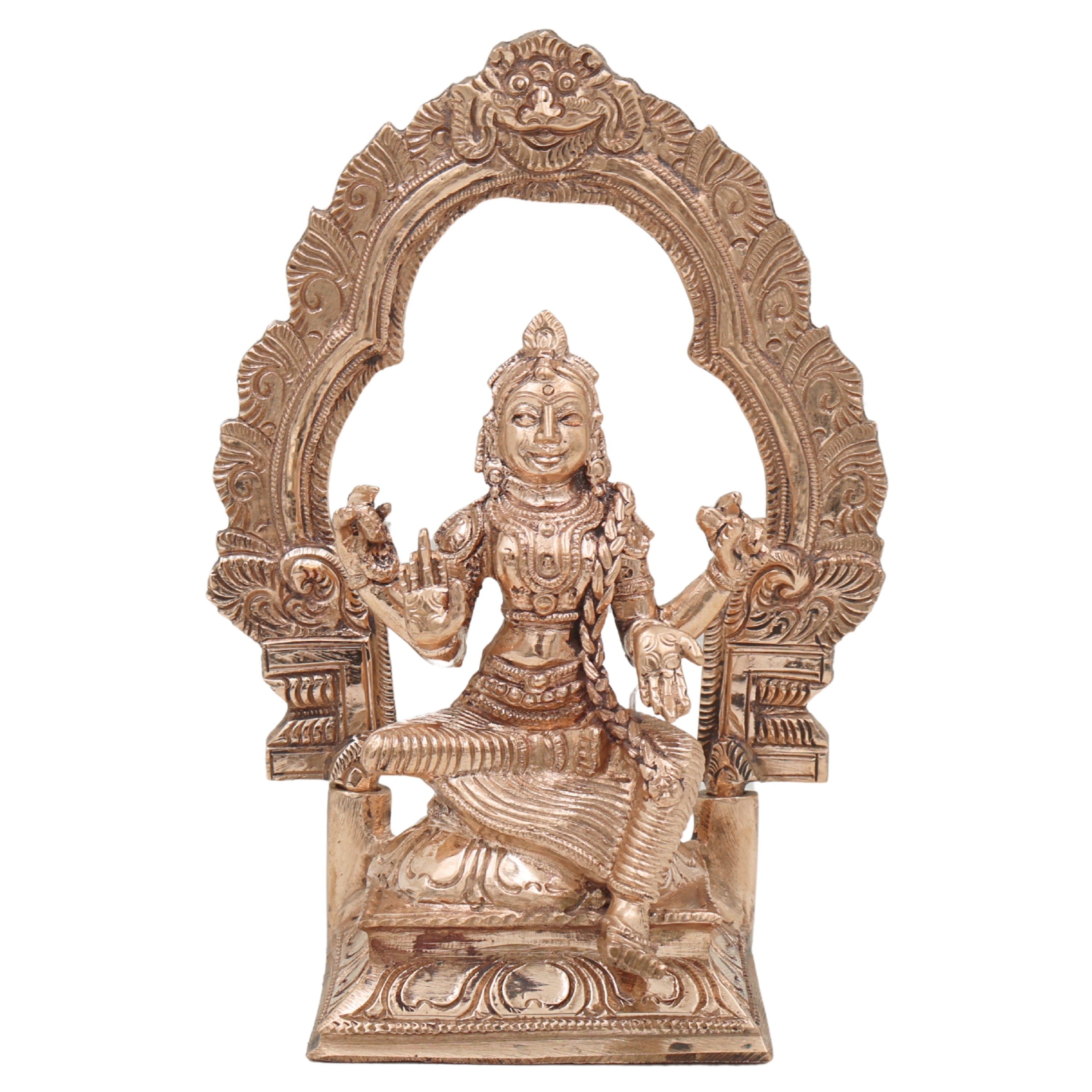 Bronze Balambika Idol, Handcrafted Bala Tripurasundari Murti for Pooja, Home Decor, Gifting, Chola Art, Gold, 6.5 Inch, 1 Piece