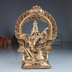 Bronze Handcrafted Panchaloha Saraswathi Idol, South Indian Sarasvati Veenapani Statue for Home, Temple & Vastu Decor, Gold, 9.5 Inch, 1 Piece