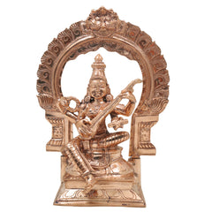 Bronze Handcrafted Panchaloha Saraswathi Idol, South Indian Sarasvati Veenapani Statue for Home, Temple & Vastu Decor, Gold, 9.5 Inch, 1 Piece