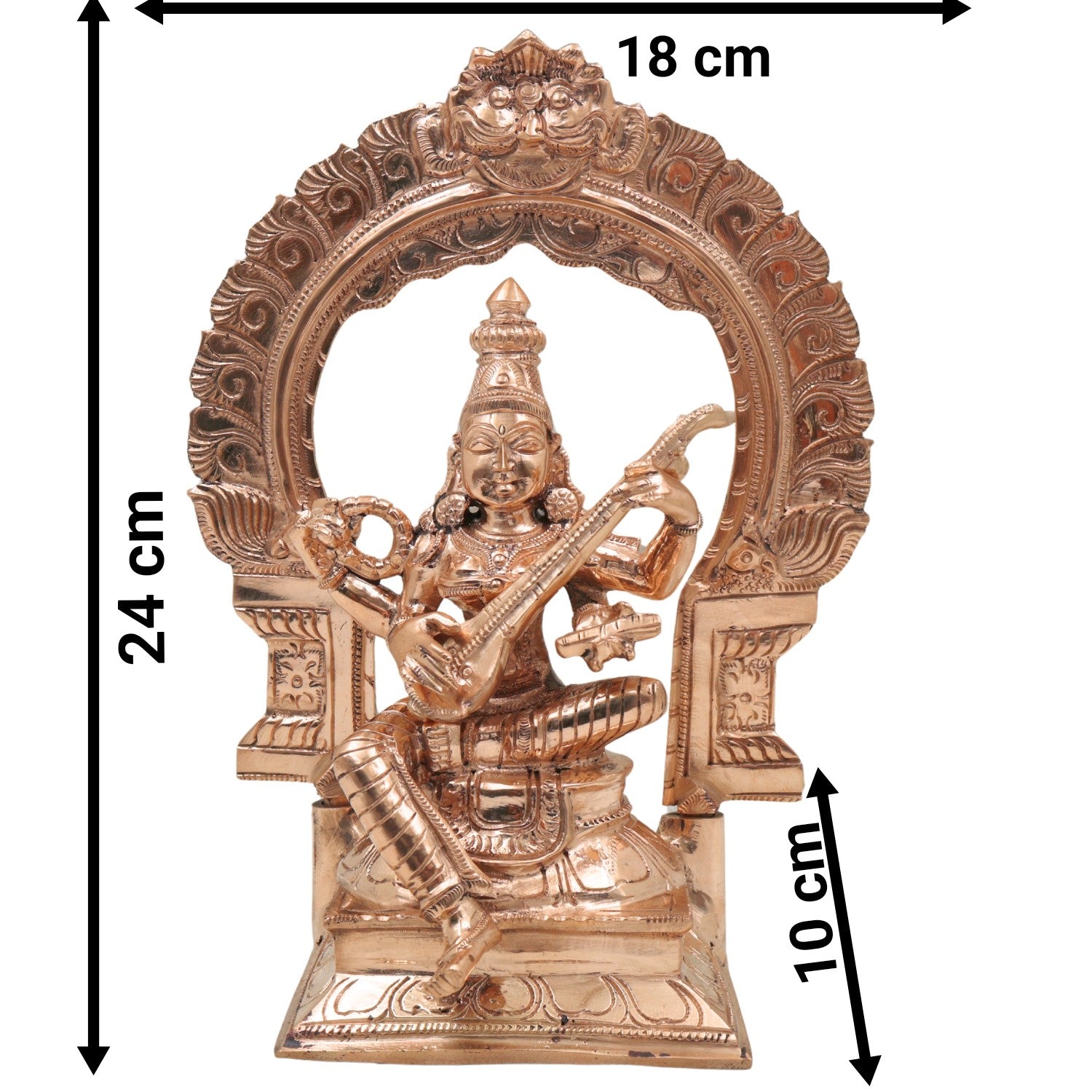 Bronze Handcrafted Panchaloha Saraswathi Idol, South Indian Sarasvati Veenapani Statue for Home, Temple & Vastu Decor, Gold, 9.5 Inch, 1 Piece